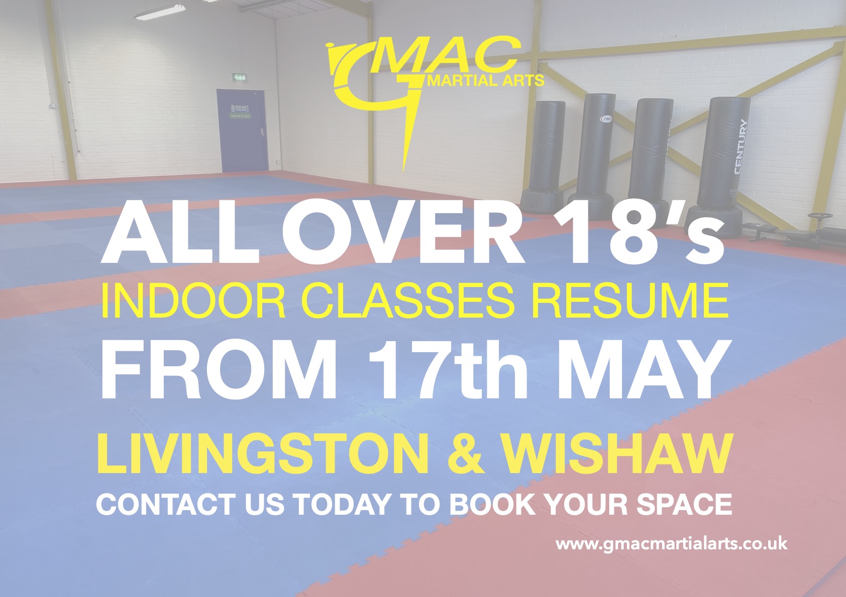 All Over 18’s Classes Resume from Monday